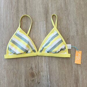 Womens Kona Sol NWT Yellow/Green Stripe Bikini Top - L